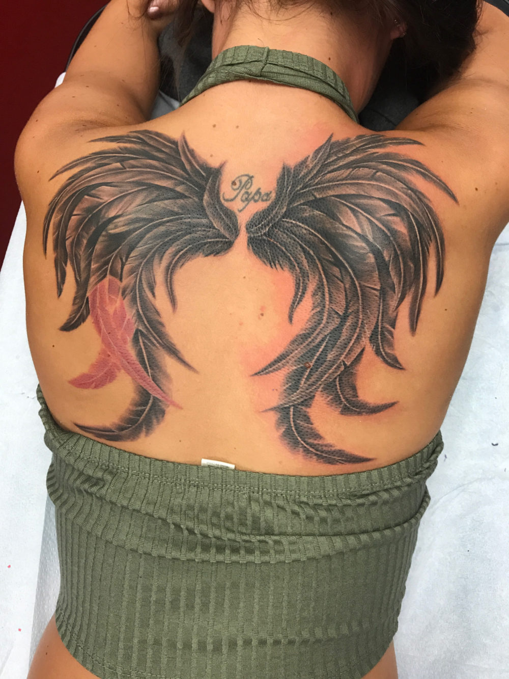 Q Tattoo in Huntington Beach - Quan - Back Piece Feather Wing