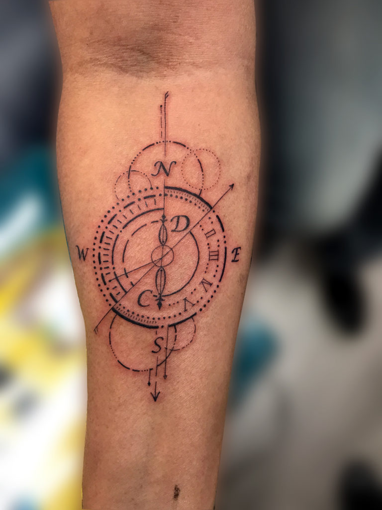 Q Tattoo in Huntington Beach - Sara Delara - the compass
