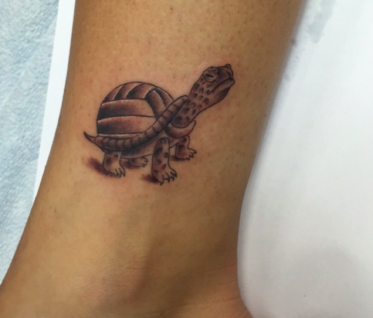 Q Tattoo in Huntington Beach - Sara Delara - small detail tattoo of turtle